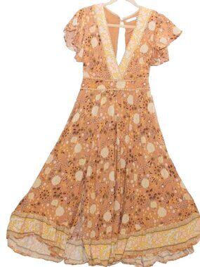 Saint Secret 70s Style Boho Hippie Maxi Dress Prairie Cottage Peasant Romantic S